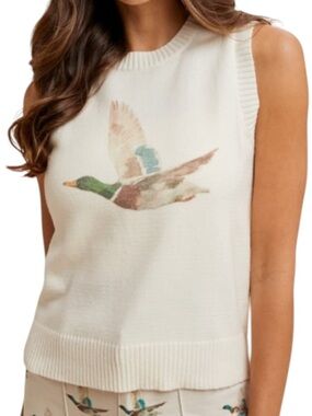 AnnieWear Cream Mallard Print Soft Light Weight Sleeveless Top Vest